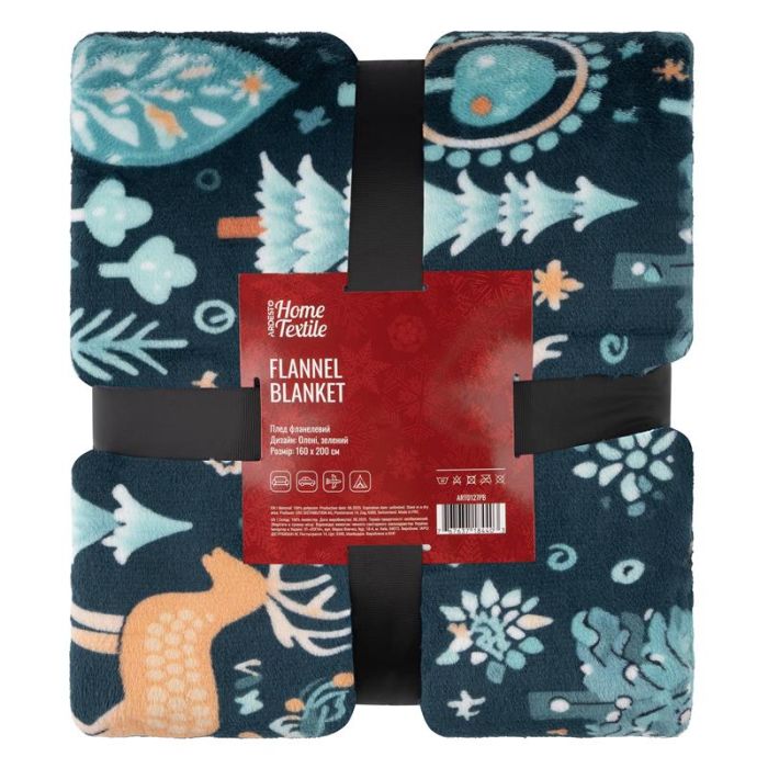 Плед ARDESTO Christmas Flannel 160х200см, 100% поліестер, олені, зелений
