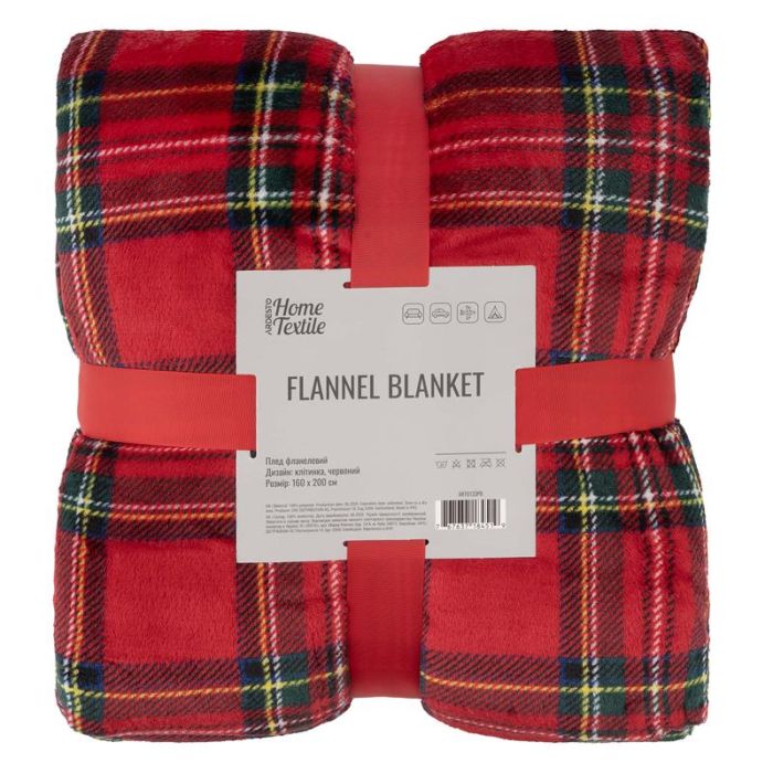 Плед ARDESTO Christmas Flannel 160х200см, 100% поліестер, клітинка, червоний