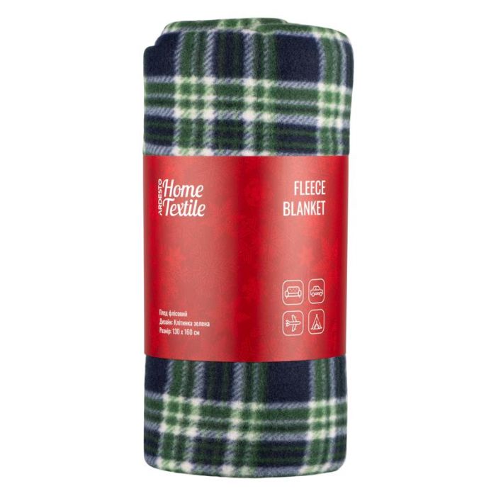 Плед ARDESTO Fleece 130x160см, 100% поліестер, клітинка, зелений