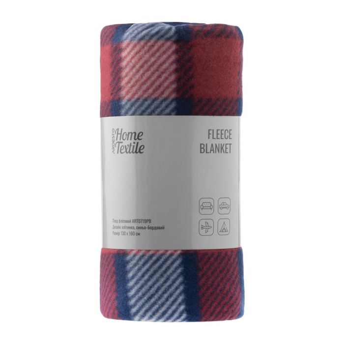Плед ARDESTO Fleece 130x160см, 100% поліестер, клітинка, синьо-бордовий