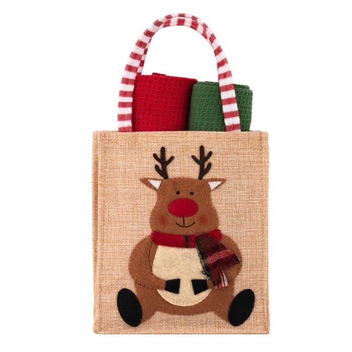 Подарунковий набір рушничків в мішечку ARDESTO Christmas Deer 38х63см, 2шт, 100% бавовна, червоний, зелений
