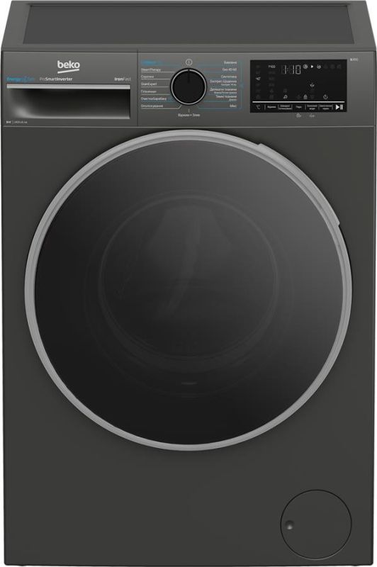 Пральна машина Beko фронтальна, 8кг, 1400, A, 55см, дисплей, пар, інвертор, графіт
