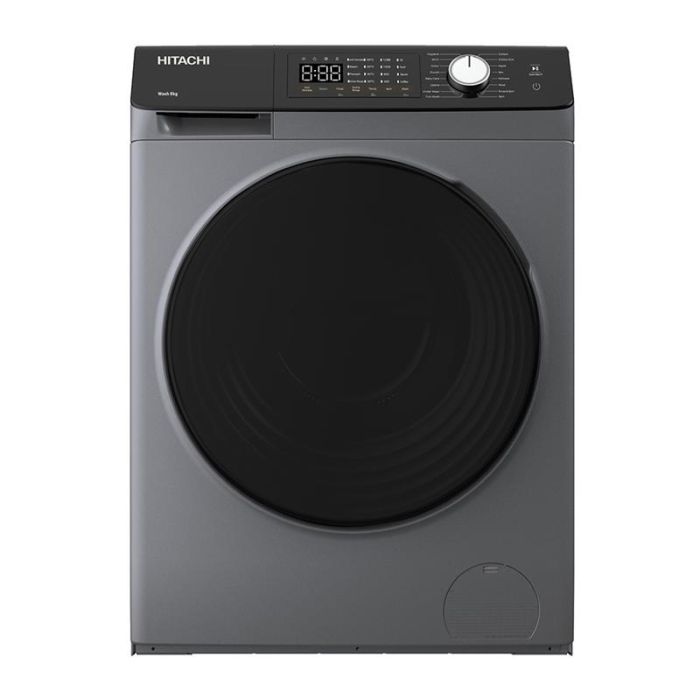 Пральна машина Hitachi фронтальна, 8кг, 1400, B, 60см, дисплей, пара, інвертор, люк чорний, cріблястий