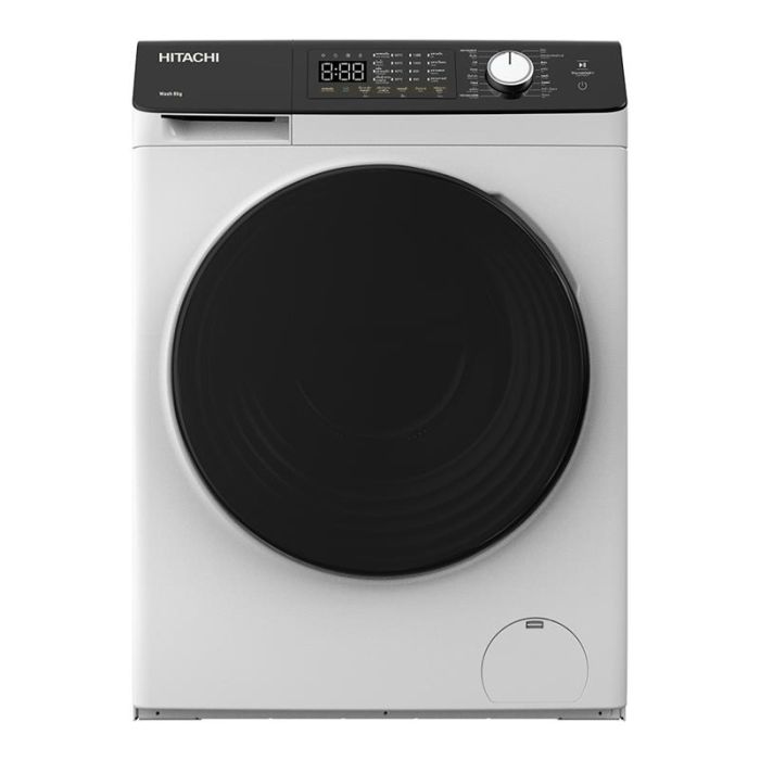 Пральна машина Hitachi фронтальна, 8кг, 1400, B, 60см, дисплей, пара, інвертор, люк чорний, білий