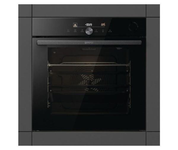 Духова шафа Gorenje електрична, 77л, A+, пара, дисплей, готування на різних рівнях, піроліз, Wi-Fi, чорний