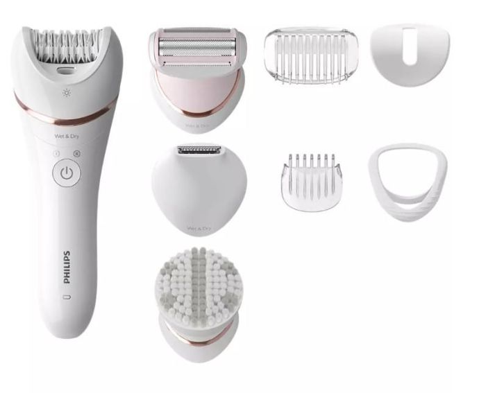 Епілятор Philips 8000 series дисковий, акумул., пінцет.-32, волог.+сух., насадок-7, футляр, білий