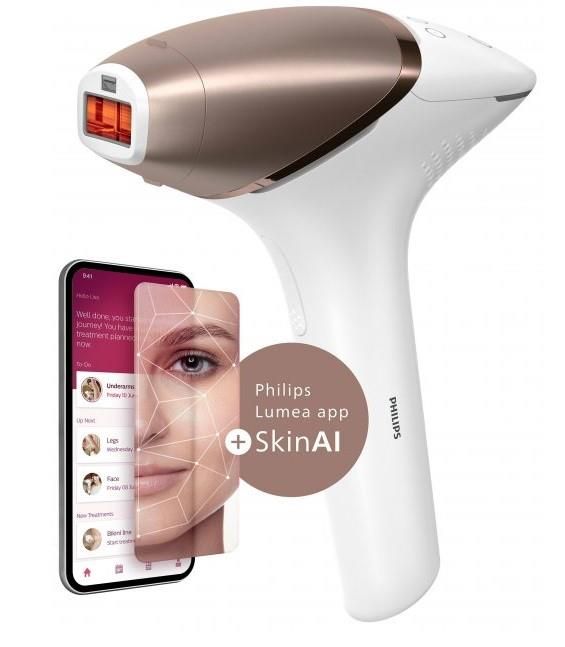 Фотоепілятор Philips Lumea IPL 9900 Series, акумуляторний , кіл-ть спалах.-450000, 2-4 см2, насадок-3, футляр, біло-золотий