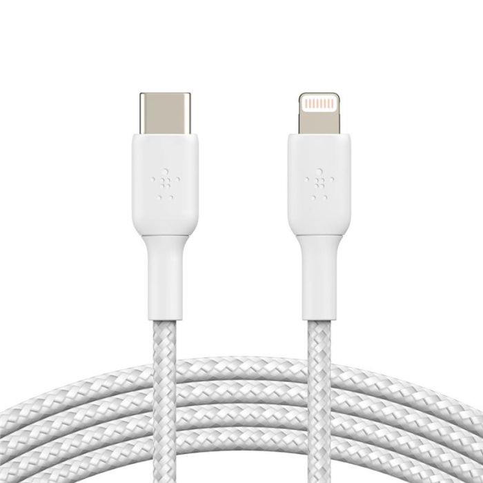 Кабель Belkin USB-C > Lightning заряджання/синхронізації 30Вт PD, 1м, плетений, білий