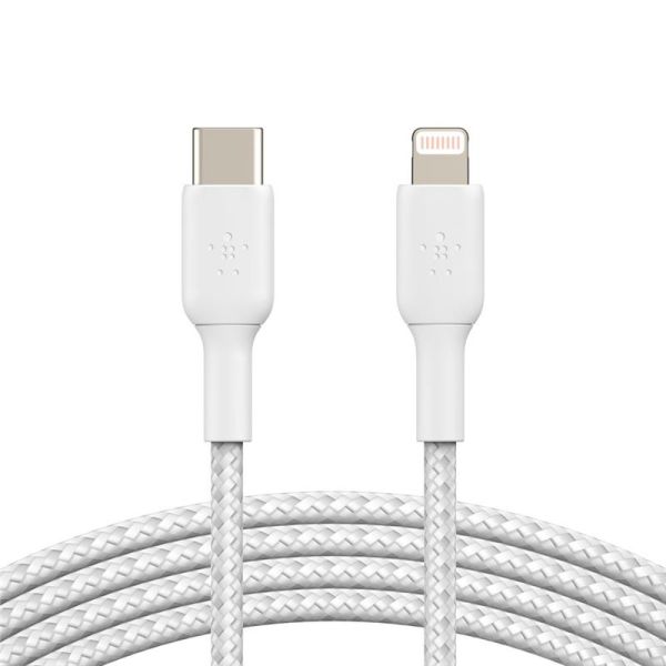 Кабель Belkin USB-C > Lightning заряджання/синхронізації 30Вт PD, 2м, плетений, білий