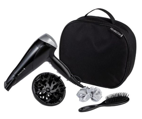 Фен Remington Style Edition, 2200Вт, 3 режими, іоніз-я, хол. обдув, дифузор, гребінець, резинка, кейс, чорно-сірий