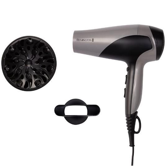 Фен Remington Ionic Dry, 2200Вт, 3 режими, дифузор,турмалинова іоніз-я, хол. обдув, сіро-чорний