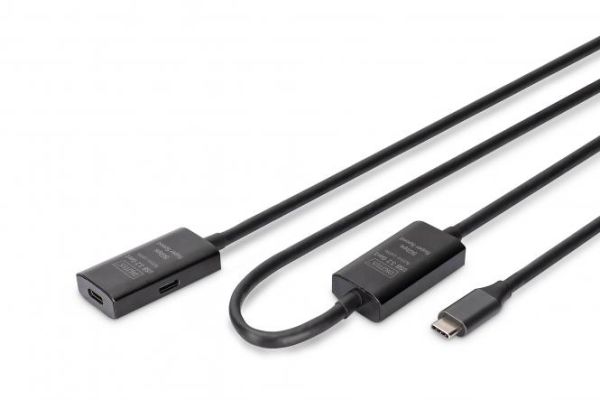 Подовжувач DIGITUS USB 3.2 Gen1 Active Cable 5G, C/M-C/F, 10м, чорний