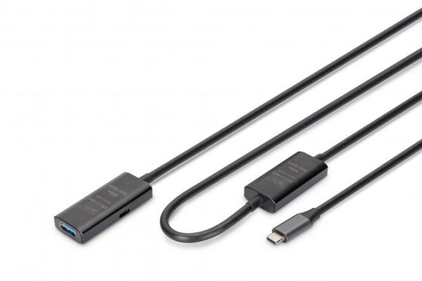 Подовжувач DIGITUS USB 3.2 Gen1 Active Cable 5G, C/M-A/F, 10м, чорний