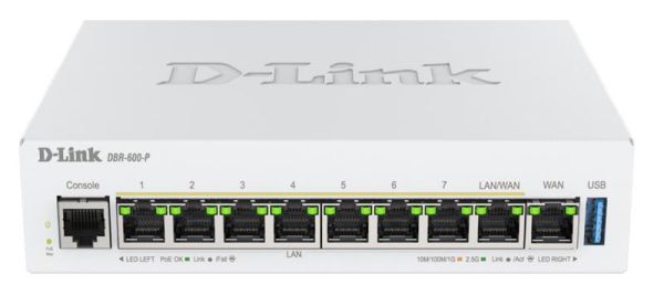 Мультисервiсний Маршрутизатор D-Link DBR-600-P, 7x2.5GE LAN PoE, 1x2.5GE LAN/WAN PoE, 1x2.5GE WAN, 1xUSB 3.0, 120Вт
