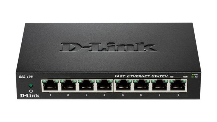 Комутатор D-Link DES-108 8xFE, Некерований, Метал
