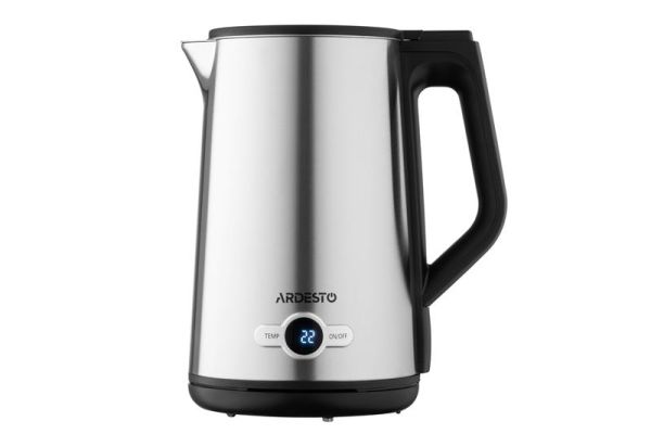 Електрочайник ARDESTO Steel Collection 1.7л, Strix, LED дисплей, подвійні стінки, сріблястий