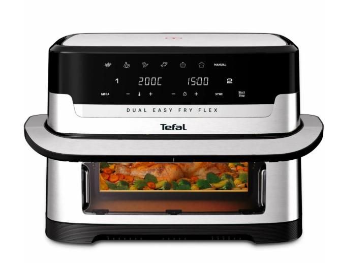 Мультипіч Tefal Dual Easy Fry Flex, 2700Вт, чаша-5.5+3.5л, сенсорне керув., з віконцем, 2 чаши, гриль, пластик, чорний-нерж. сталь