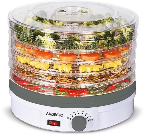 Сушарка для продуктів  ARDESTO FDB-5320, 245Вт, піддонів -5x3см, діаметр-32см, макс-70°С, рег.темп, пластик , білий