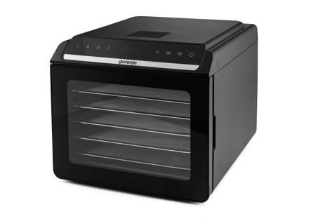 Сушарка для продуктів Gorenje 580Вт, піддонів - 6x1.5см, діаметр - 25см, макс - 75°С, дисплей, пластик+метал, чорний