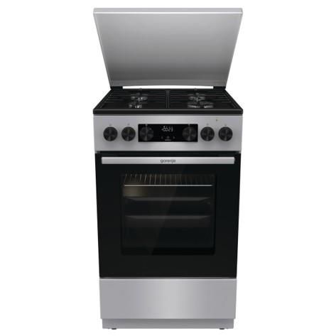 Плита Gorenje комбінована, 70л, 50x60см, метал. кришка, дисплей, IconLed, емальовані реш, титан
