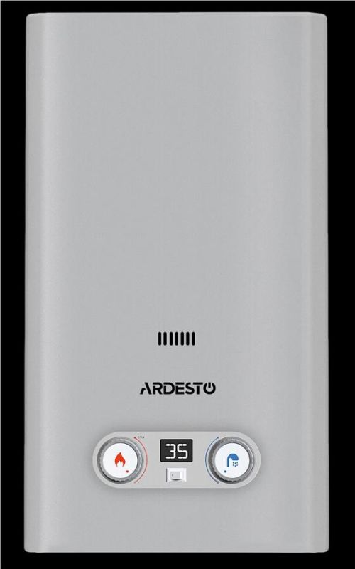 Газова колонка ARDESTO HB03 10л/хв 20кВт Low NOx дисплей розпалювання від батарейки  нерж. сталь