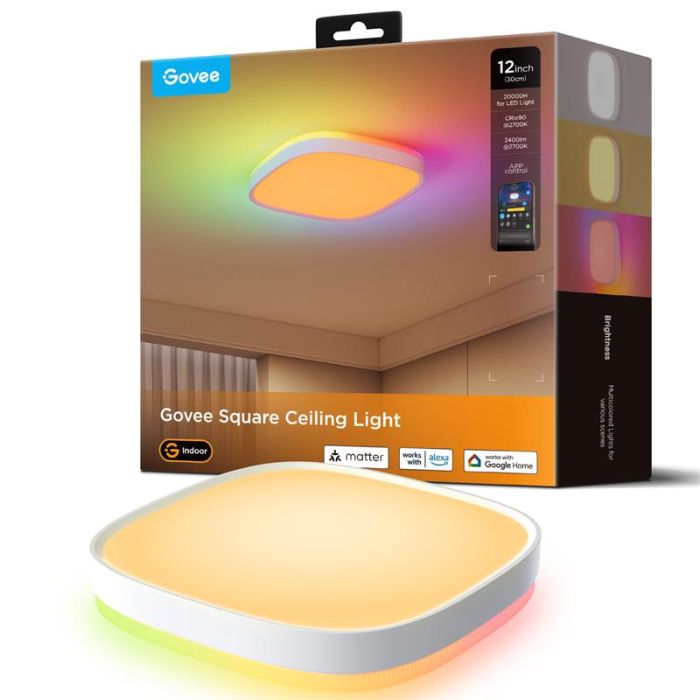 Потолочний світильник Govee H60A4 30cm Smart Square Ceiling Light, RGBWW + RGBIC, WI-FI/Bluetooth, білий