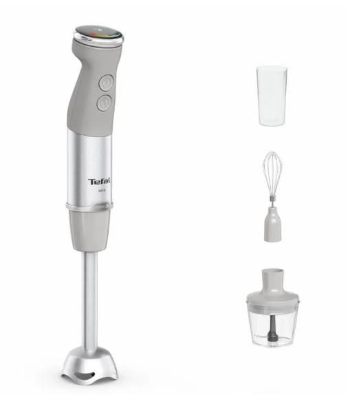 Блендер Tefal заглибний Quickchef+ 1000Вт, 3в1, чаша-800мл, чопер-500мл, турборежим, сріблясто-сірий