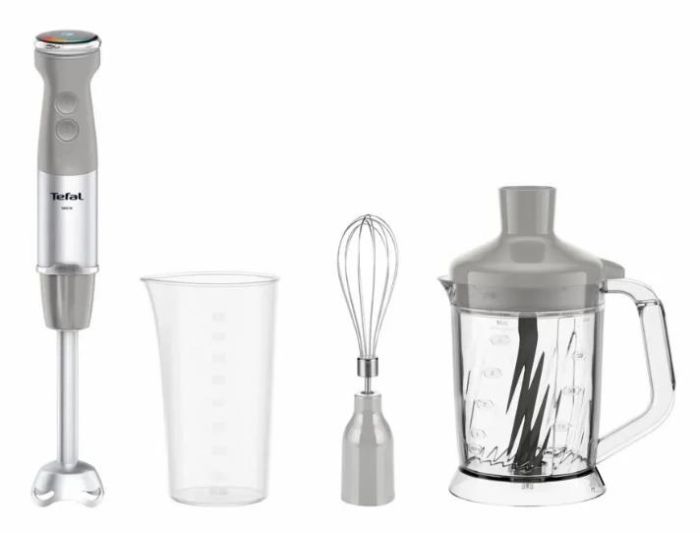 Блендер Tefal заглибний Quickchef+ 1000Вт, 3в1, чаша-800мл, чопер-1000мл, турборежим, сріблясто-сірий