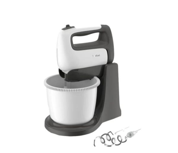 Міксер Tefal стаціонарний  Prep'Mix+ Standbowl 500Вт, насадки-4, чаша-пластик, 2.5л, турборежим, біло-сірий