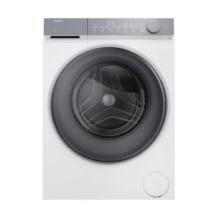 Пральна машина Haier фронтальна, 9кг, 1400, B, 45.2см, дисплей, пара, інвертор, люк сірий, прямий привід, білий