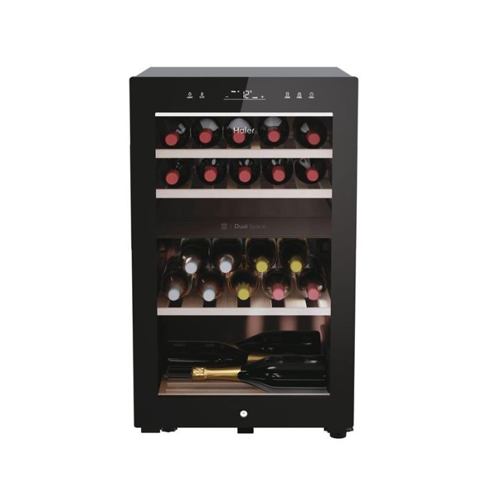 Холодильник Haier для вина, 82x49.7х58.5, холод.відд.-106л, зон - 2, бут-42, ST, дисплей, чорний