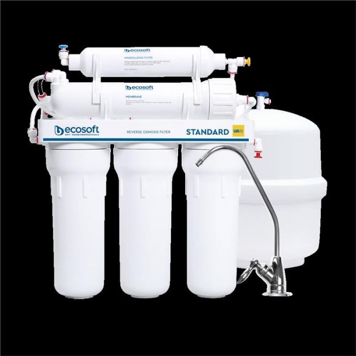 Фільтр зворотного осмосу Ecosoft Standard 5-50M PRO з мінералізатором, мембрана 50gpd, кран капля, дренаж 1:2