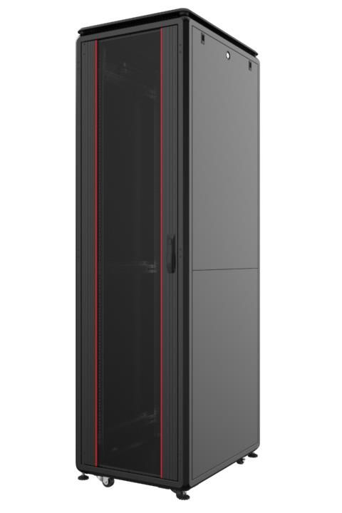 Шафа MIRSAN 19", 22U, GTV, скляні двері, 600x600 мм, максимально 2000 кг, чорна