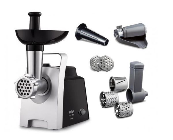 М'ясорубка Tefal HV1 7in1, 1400Вт, 1.7кг/хв, 2 решітки, насадка для ковбас, томатів, 3 терки, пластик, чорний