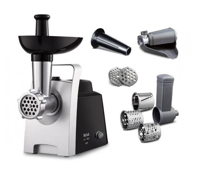 М'ясорубка Tefal HV1 7in1, 1400Вт, 1.7кг/хв, 2 решітки, насадка для ковбас, томатів, 3 терки, пластик, чорний