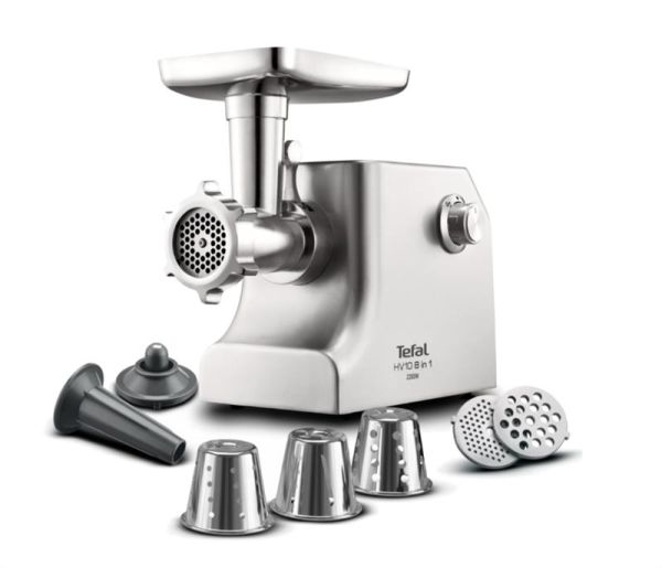 М'ясорубка Tefal HV10 8in1, 2200Вт, 5.5кг/хв, 3 решітки, насадка для ковбас, кеббе, 3 терки, метал