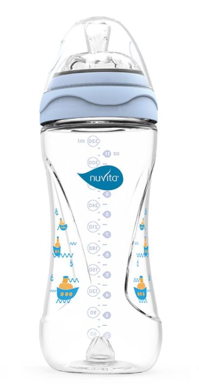 Пляшка для годування Nuvita Mimic 330мл, 4міс+, антиколікова, блакитний