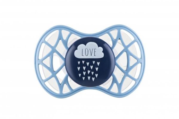 Пустушка Nuvita Air55 Cool 6міс+, ортодонтична, з ковпачком, LOVE синій