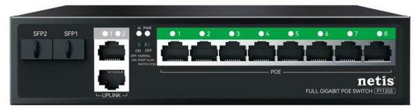 Комутатор Netis P112GS 12xGE (8xPoE, 2xUplink, 2xSFP), 120Вт, Некерований