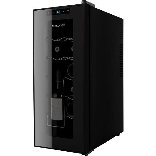 Холодильник Philco для вина, 63.8х25.2х50, холод.відд.-32л, зон - 1, бут-12, диспл, підсвітка, металеві полиці, чорний