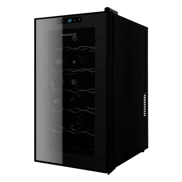 Холодильник Philco для вина,  64х34.5х52, холод.відд.-47л, зон - 1, бут-18, диспл, підсвітка, металеві полиці, чорний