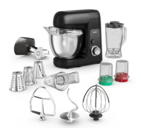 Кухонна машина Tefal Bake Partner 1100Вт, чаша-метал, корпус-пластик, насадок-8, чорний