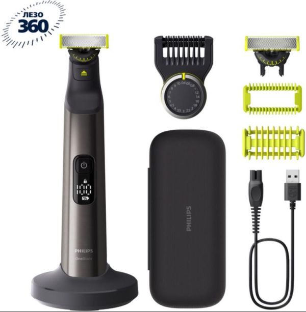 Бритва електр. Philips OneBlade Pro 360, Li-Ion, сух.+волог., індикатор заряду, твердий чохол, чорний
