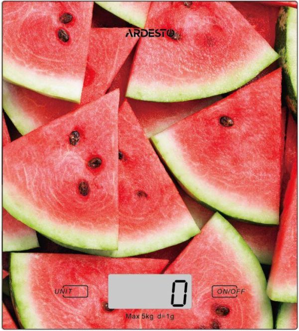 Ваги ARDESTO кухонні Wаtermelon, 5кг, AAAx2 в комплекті, скло, багатокольоровий