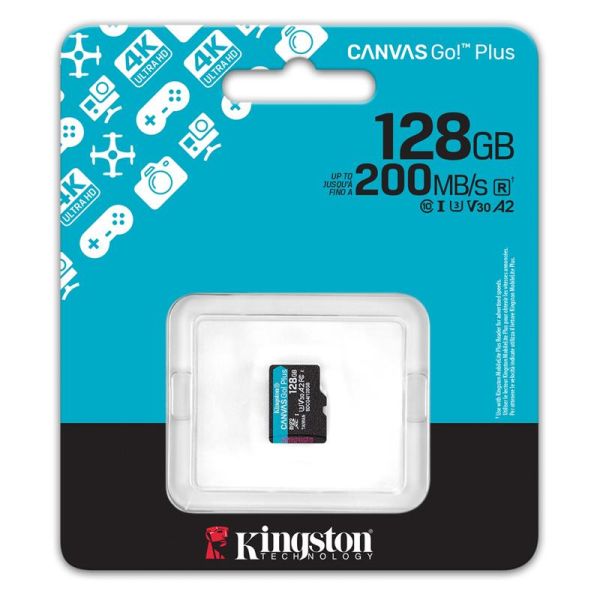 Карта пам'яті Kingston microSD  128GB C10 UHS-I U3 A2 V30 R200/W100MB/s