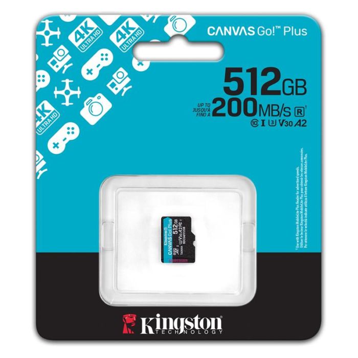 Карта пам'яті Kingston microSD  512GB C10 UHS-I U3 A2 V30 R200/W160MB/s