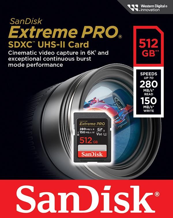 Карта пам'яті SanDisk SD  512GB C10 UHS-II U3 R280/W150MB/s Extreme Pro V60