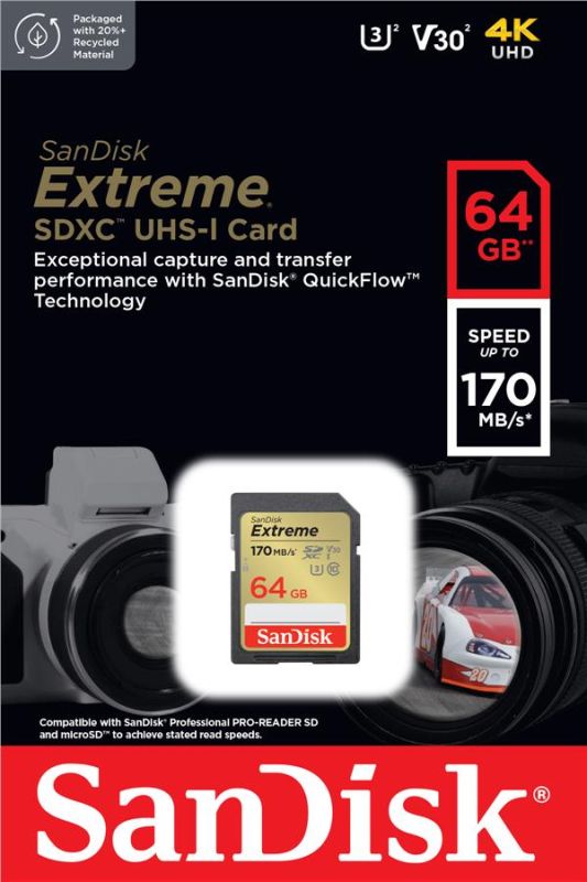 Карта пам'яті SanDisk SD   64GB C10 UHS-I U3 R170/W80MB/s Extreme V30