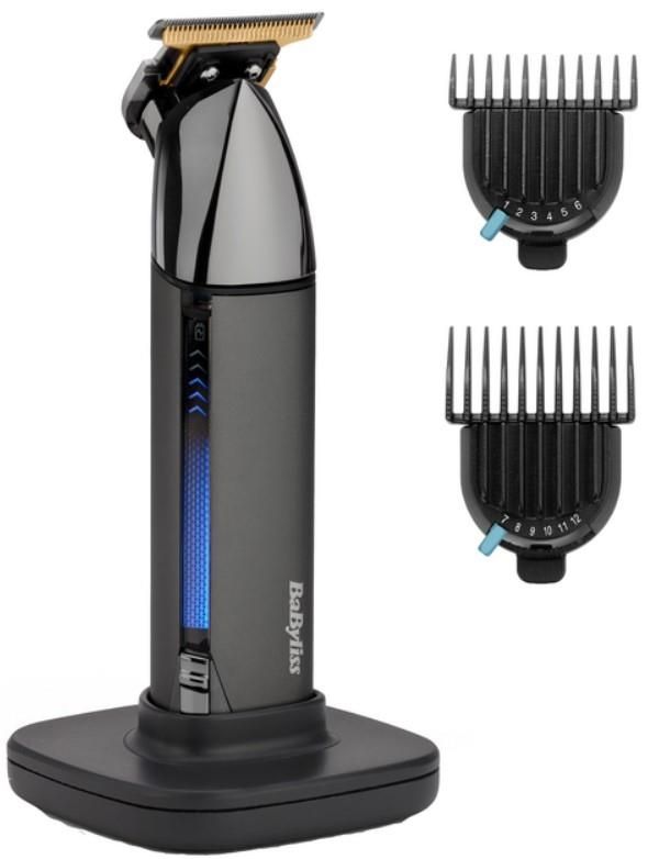 Тример Babyliss Super-X Metal Black Edition, для вусів та бороди, акум., насадок-2, кейс, підставка, сталь, чорно-сірий
