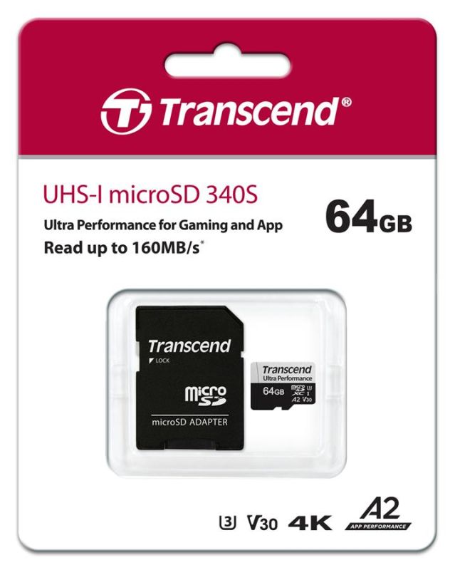 Карта пам'яті Transcend microSD   64GB C10 UHS-I U3 A2 R160/W80MB/s + SD